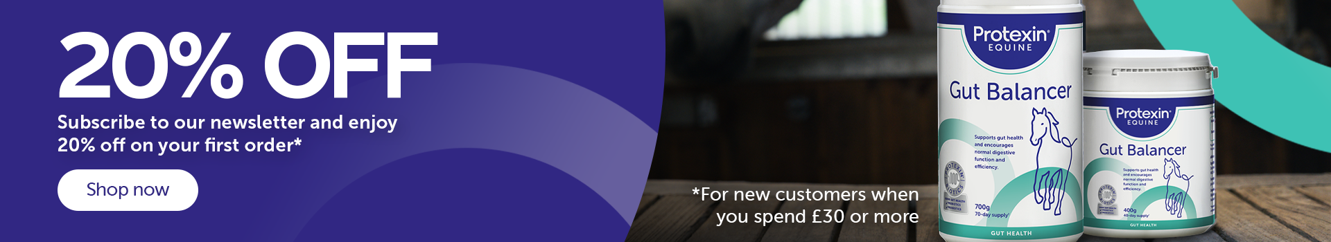 20% off. Subscribe to our newsletter and get 20% off your first order. For new customers when you spend £30 or more.